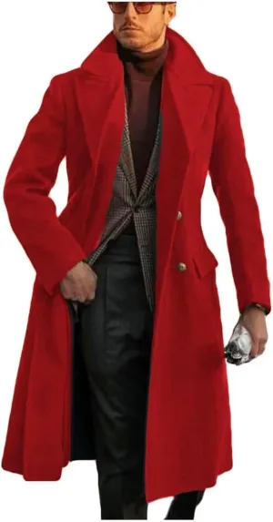 ONAXTDA Mens Wool Blend Trench Coat Slim Fit Double Breasted Long Pea Coat Notch Lapel Winter Warm Overcoat