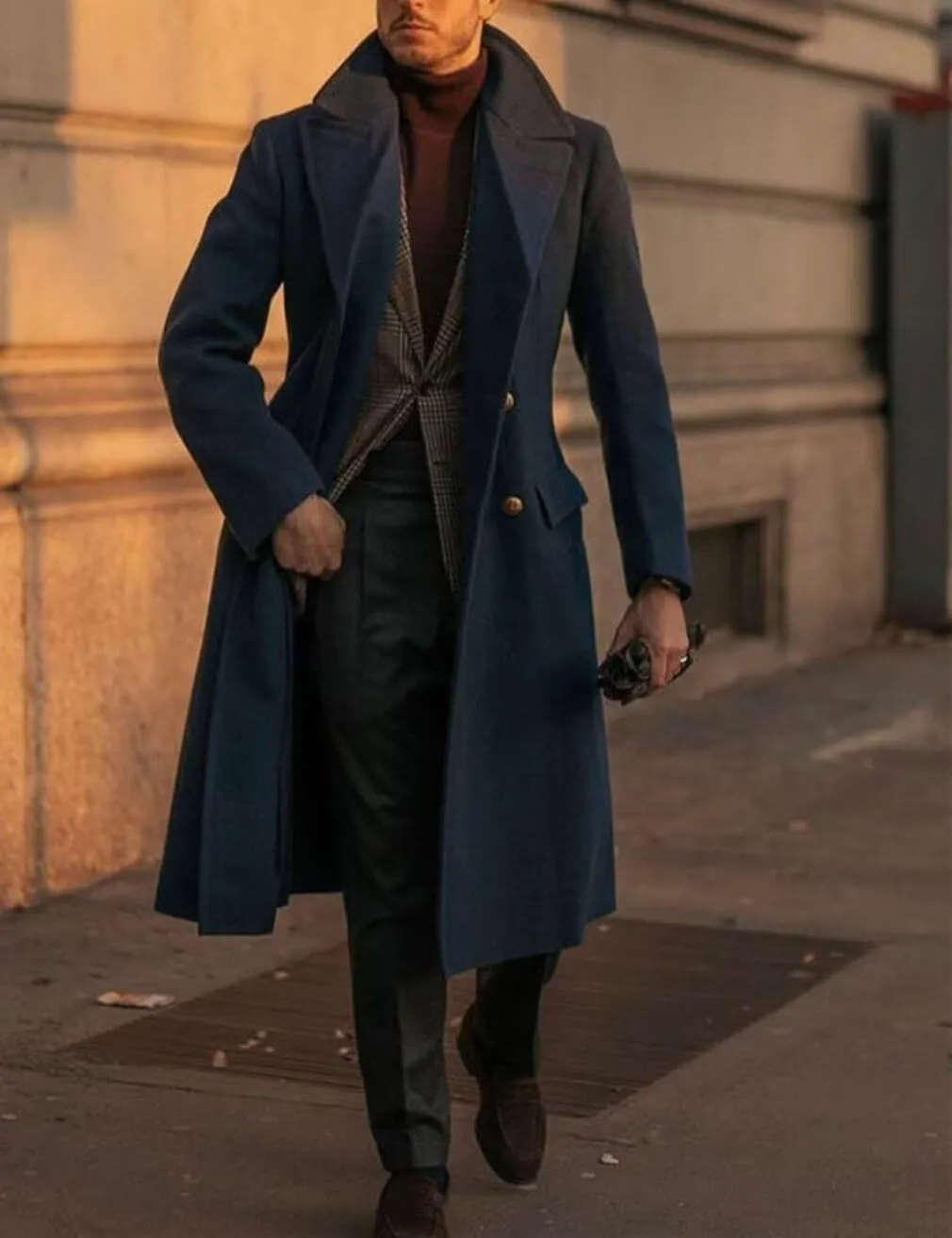 ONAXTDA Mens Wool Blend Trench Coat Slim Fit Double Breasted Long Pea Coat Notch Lapel Winter Warm Overcoat