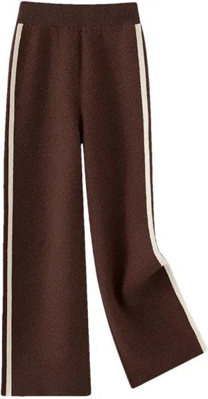 REHJJDFD Women's 100 Percent Wool Pants Winter High Waist Wide Leg Pants Loose Casual Knitted Trousers