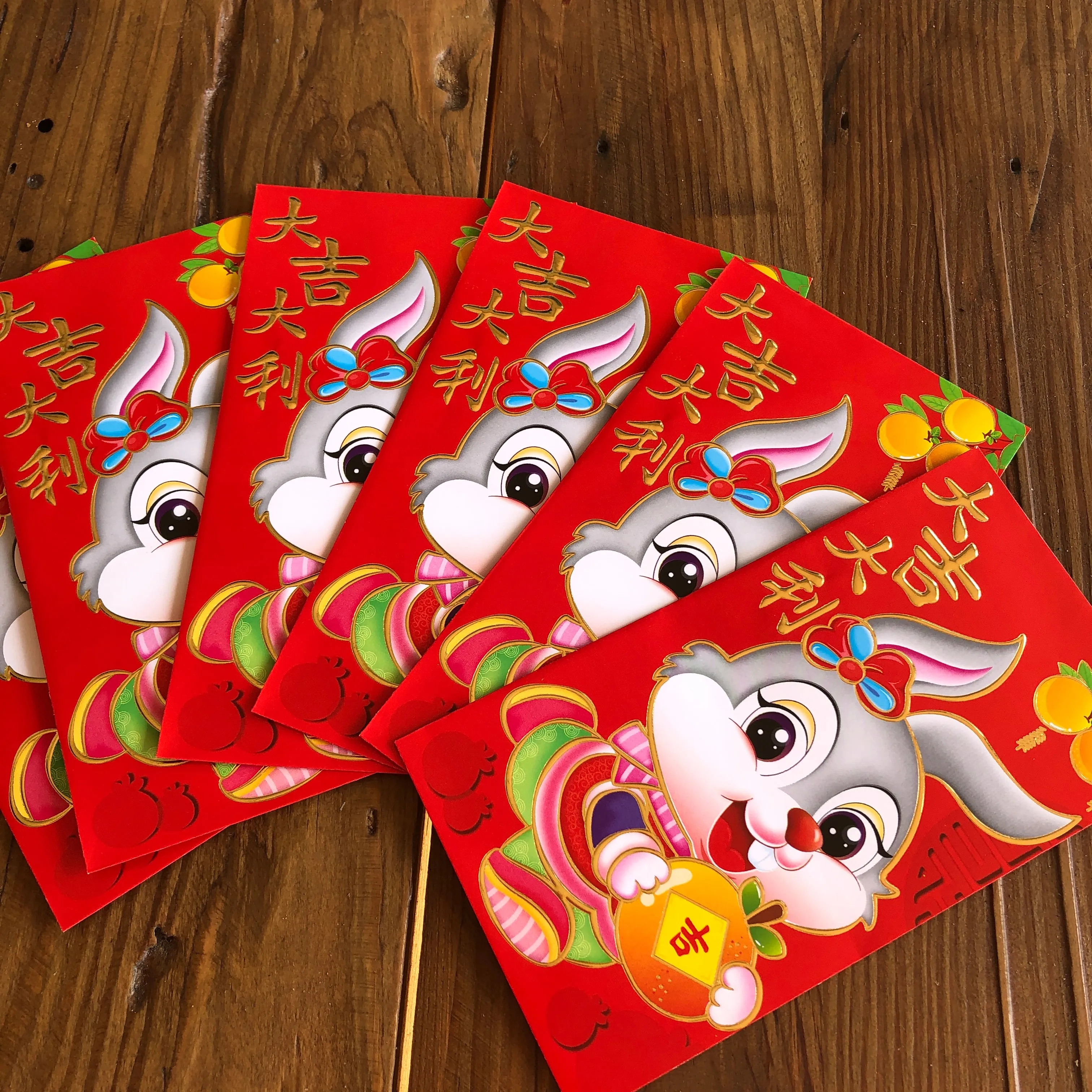 SALE - Grey Rabbit - Red Money Envelopes (6 pack)