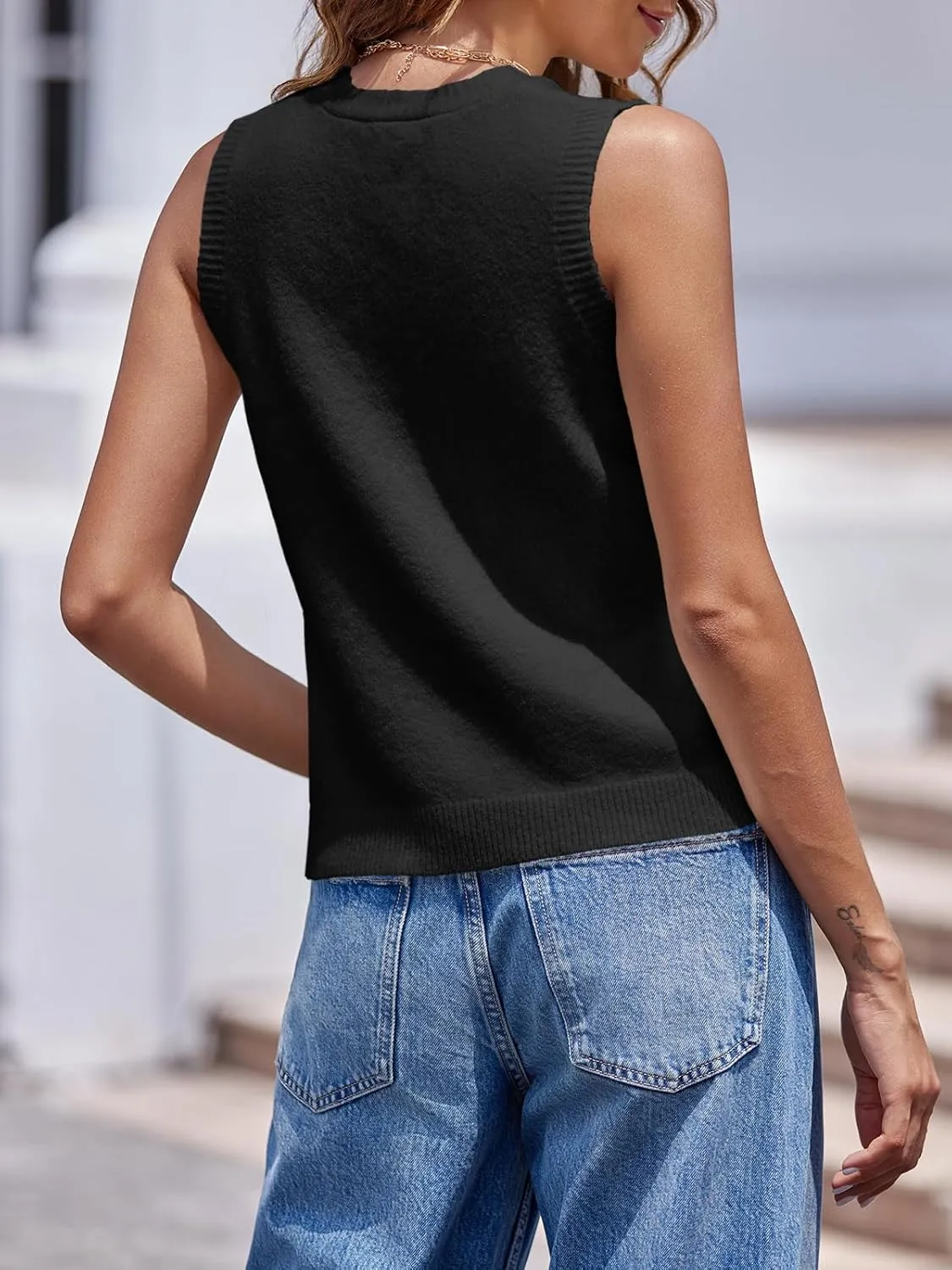 Saodimallsu Womens Sleeveless Sweater Vest Button V Neck Knit Trendy Casual Summer Cardigan with Pockets