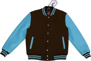 Unisex Women/Mens Varsity Letterman Jacket College Baseball Bomber Wool   Genuine Blue Leather Sleeves