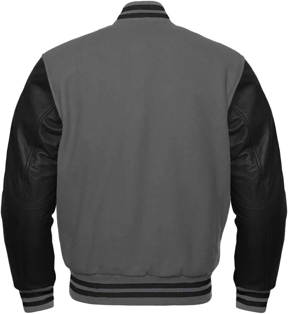 Varsity Letterman Wool & Black Genuine Leather Sleeves Bomber Style Baseball Jacket