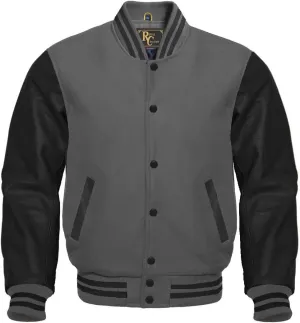 Varsity Letterman Wool & Black Genuine Leather Sleeves Bomber Style Baseball Jacket