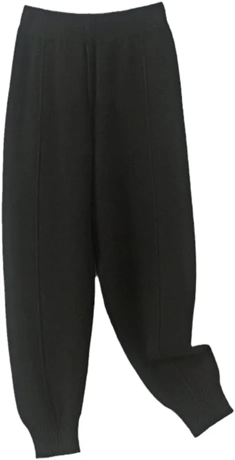 Women Autumn Winter Soft High-Waist Knitted Wool Pants Female Thicken Warm Trousers