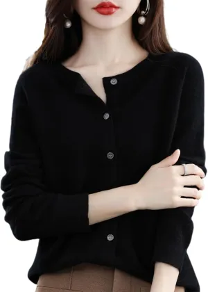 Women Cardigan Warm Cashmere Sweaters, 100% Cashmere Sweater Women's, O-Neck Cardigan Sweater Coat