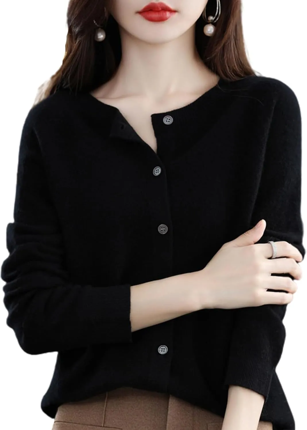 Women Cardigan Warm Cashmere Sweaters, 100% Cashmere Sweater Women's, O-Neck Cardigan Sweater Coat