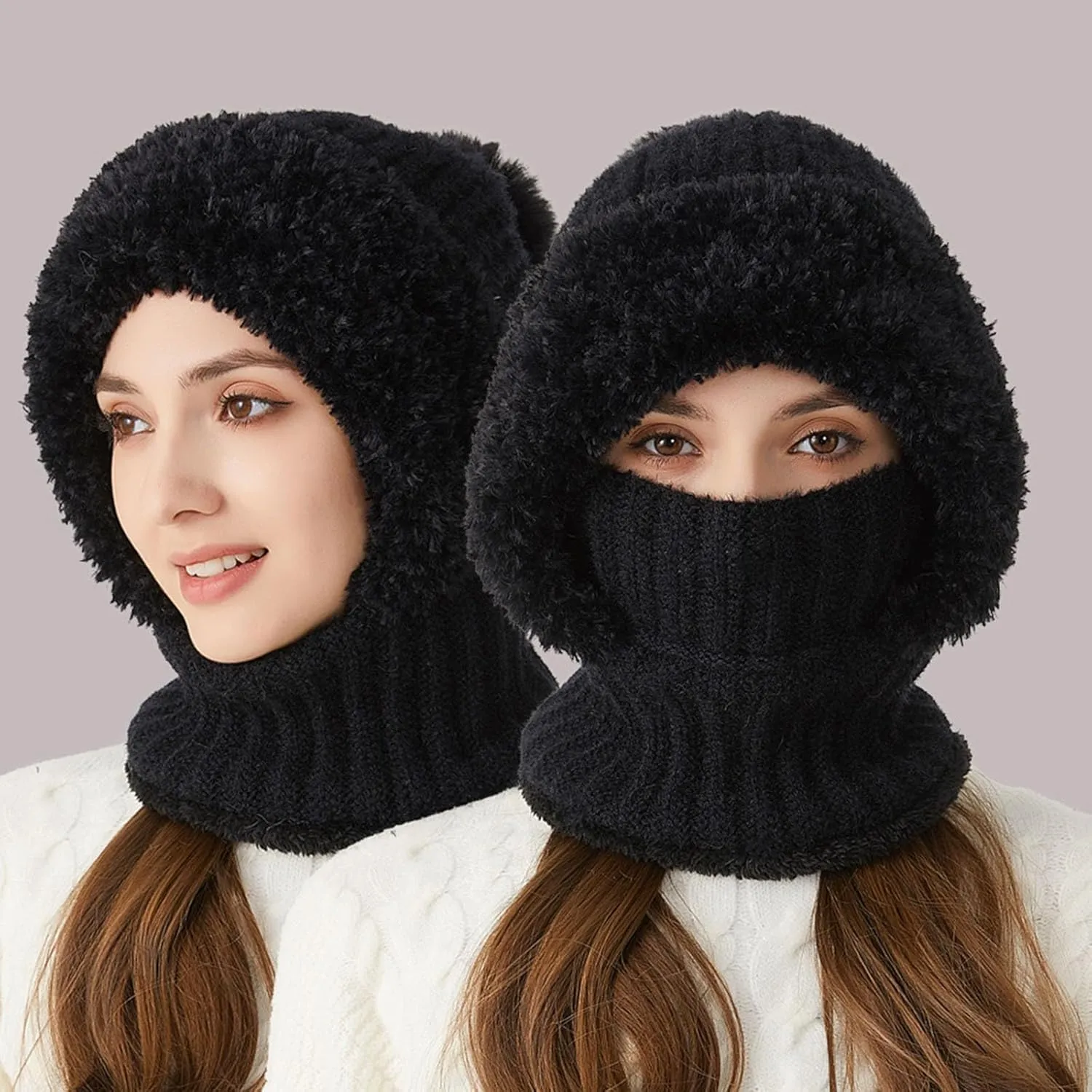 Women Knitted Hat Winter Windproof Warm Cap Trend Wool Thick Pullover Outdoor Skull Cap for Unisex