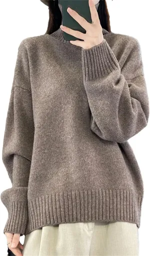 Women Merino Wool Pullover Sweater Turtleneck Long Sleeve Jumpers Knitted Loose Jumper