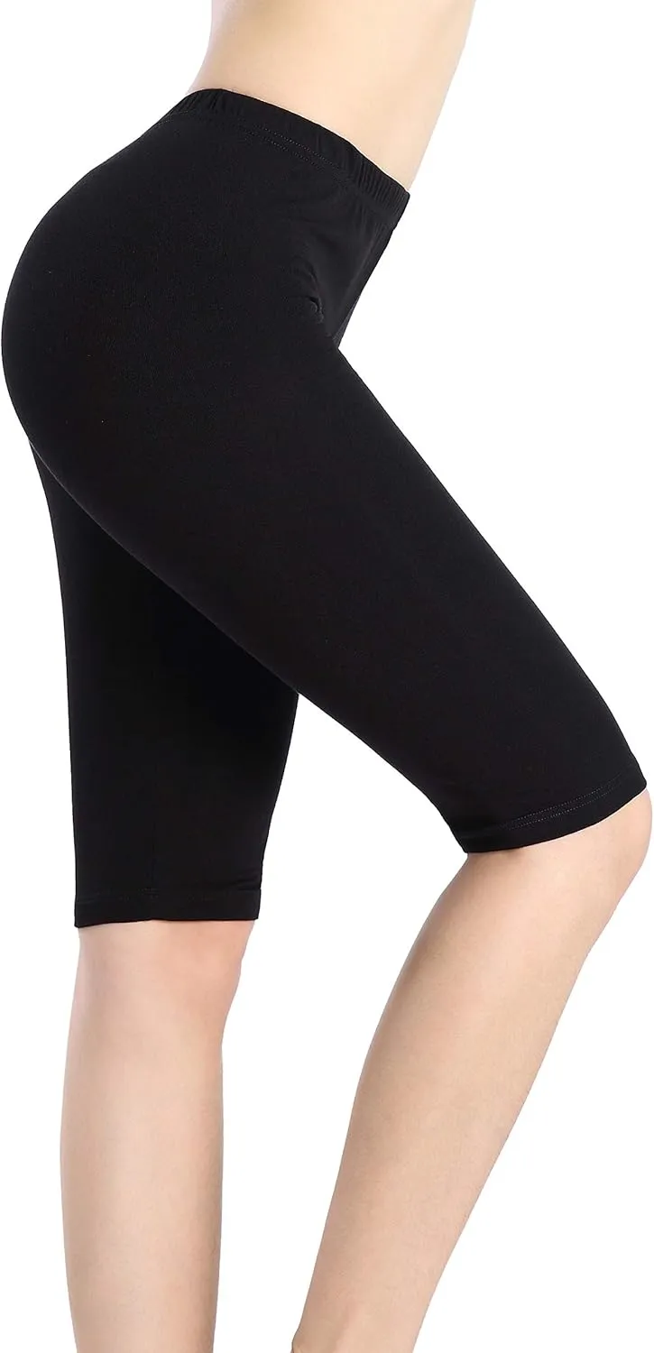Women Under Dress Tight Shorts Stretch Knee Length Pants Thin Yoga Short Leggings