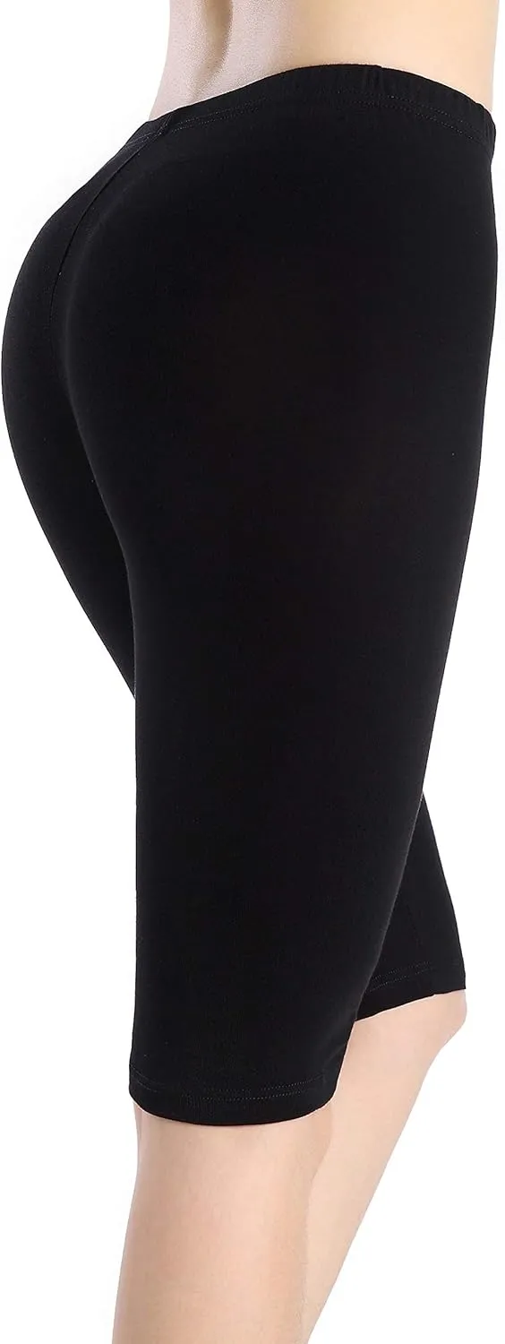 Women Under Dress Tight Shorts Stretch Knee Length Pants Thin Yoga Short Leggings