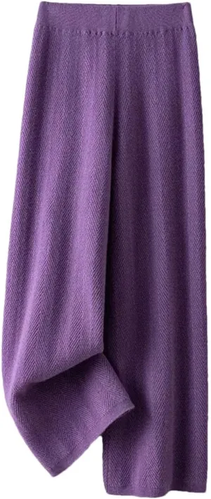Women Wool Herringbone Pattern Knit Loose Pants Thick Straight Pants Soft Fine Wool Long Trousers