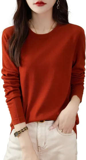 Women's 100% Merino Wool Base Layer Shirt Tops Crewneck Long Sleeve Travel Hiking Tee T Shirt Pullover Sweater