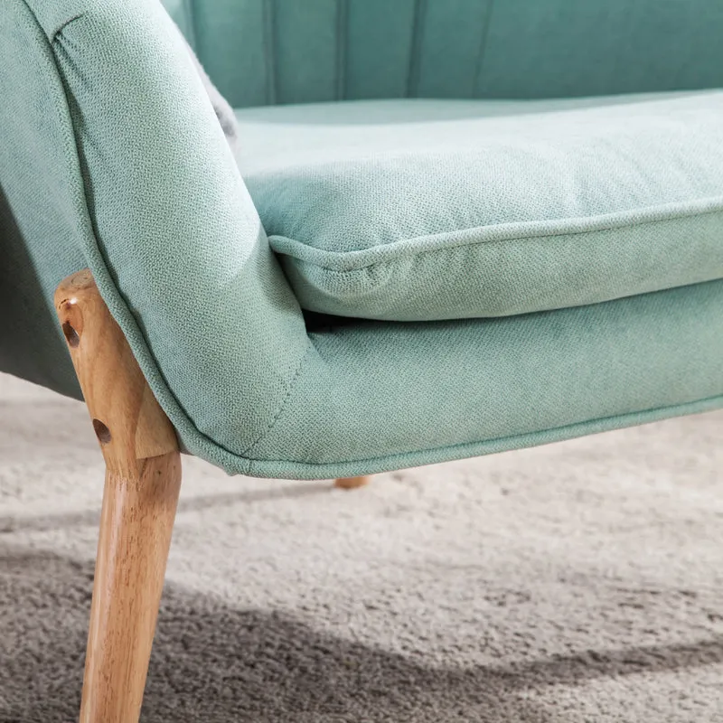 Wooden Legs Armchair Blue 28D Sponge Single Sofa with a Cushion
