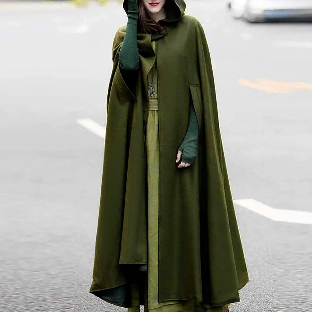 XUNRYAN Womens Cloak Wool Blend Cape Coat Hooded Cloak Maxi Long Cardigans Open Front Poncho Outwear Halloween Costume