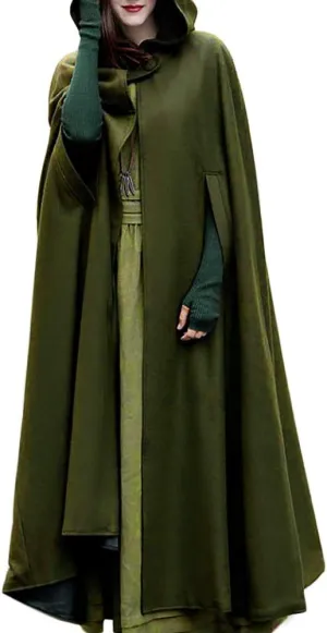 XUNRYAN Womens Cloak Wool Blend Cape Coat Hooded Cloak Maxi Long Cardigans Open Front Poncho Outwear Halloween Costume