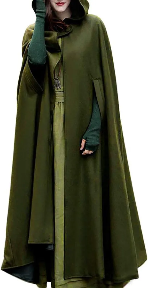 XUNRYAN Womens Cloak Wool Blend Cape Coat Hooded Cloak Maxi Long Cardigans Open Front Poncho Outwear Halloween Costume